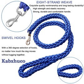 Kabxhueo Strong Rope Dog Lead and Collar Set 4FT Durable Braided Dog Collars and Leads Set Nylon Rope Leashes with Heavy Duty Clips Slip Lead Collar with Metal Chain for Small Medium Large Dogs, Blue
