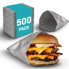500 Pack Aluminum Foil Hamburger Bags – Grease-Resistant Burger Wrappers for Hot Sandwiches, Paninis, BBQ, Pretzels & More – BPA-Free, Disposable Takeout Food Sleeves by C&S Event Supply Co.