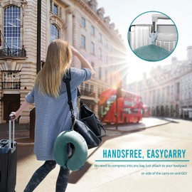 Travel Pillow Memory Foam for Airplanes - Neck Pillow for Traveling, Car, Home, Flight Pillow for Sleeping with Attachable Snap Strap Soft Washable Cover, Provide Head Neck Support Rest, Gray Blue