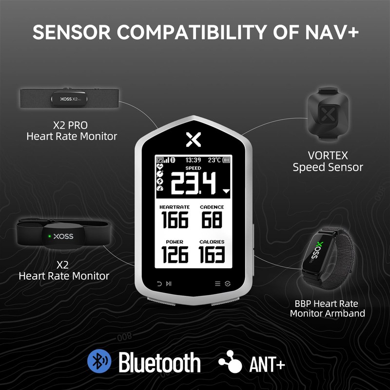 XOSS NAV Plus GPS Bike Computer with Bluetooth, 2.4"" Ant+