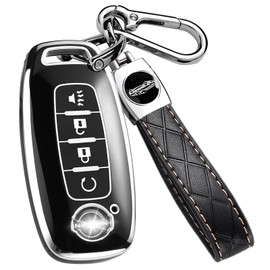 Key Fob Cover for Nissan with Keychain Accessories, Premium Soft TPU Full Protection Key Case for 2023 2024 Pathfinder Rogue Kicks 2025 Smart Key Protector (4 Buttons, Black)