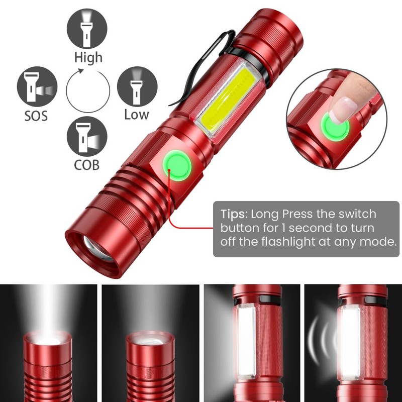 Vnina Rechargeable Tactical Flashlight, USB Magnetic Flashlights with COB Flash