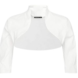 New Girls' Stylish Cropped Bolero Shrug – Open Front Plain Long Sleeve Cardigan (US, Alpha, Small, Regular, 11-12 Years, White)