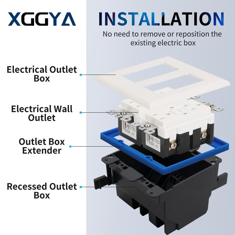 XGGYA 1/4” Double Gang Receptacle Outlet Box Extender,Blue Electrical Outlet