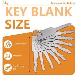 Roucerlin 3 Sets Emergency Master Key with String, Multiple Shapes Stainless Steel Key, Portable Car Pick Tool for Locksmith Opening Unlocking Tools (10-Piece Set)