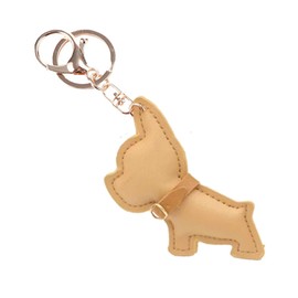 Z'mura Dog Keychain Cute Fluffy Leather Leather Backpack Bag Decoration Charm Simple Pair Gift Strap Collar Dog, beige