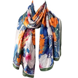 FAIRYGATE Silk Scarf for Women UK Floral Print 180cm x 90cm Satin Scarfs Womens Light Weight Soft Skin Friendly Scarves Flower Printed Pattern Neckerchief 82034