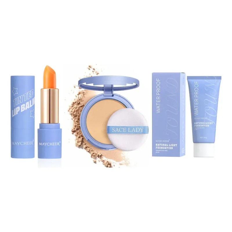 C 3x/set Polvo Mate Base De Crema Bb Bálsamo Labial
