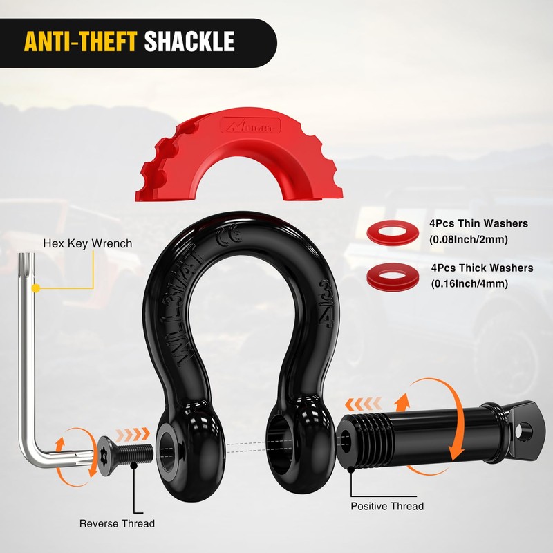 Nilight 3" x 20' Recovery Tow Strap Kit with 2"