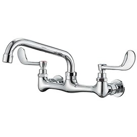 BWE Kitchen Sink Faucet Wall Mount 2 Handle with Swivel Spout 8" Center Sink Faucet Commercial Polished Chrome Utility Laundry Restaurant Bar Mixer Tap Brass Constructed Lead-Free