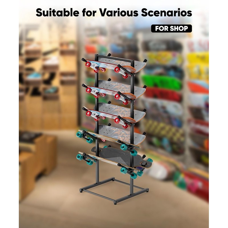 Tuohours Skateboard Racks Floor Stand Holder, Freestanding 5-Tier Skateboard Storage