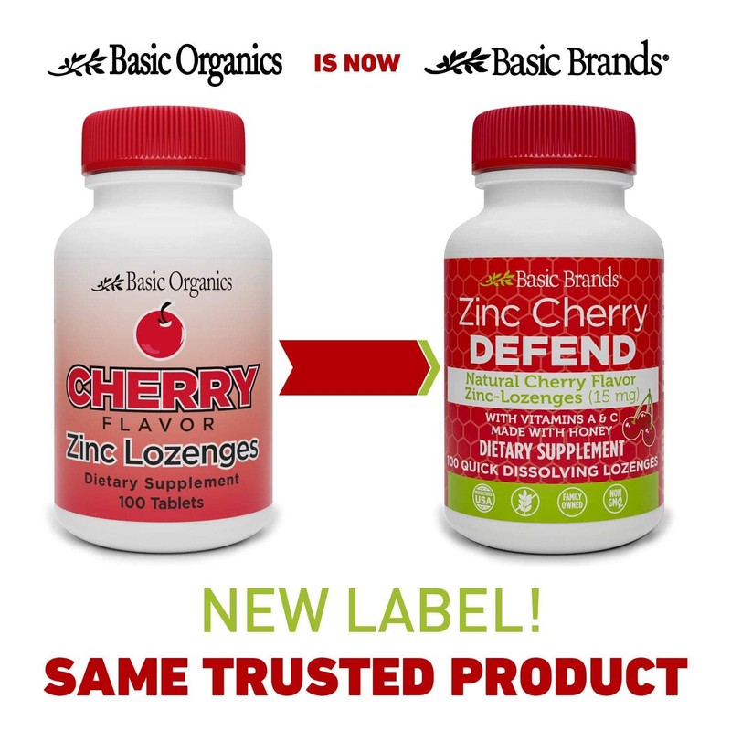 Basic Organics Natural Flavor Zinc Lozenges, Cherry, 100 Tablets