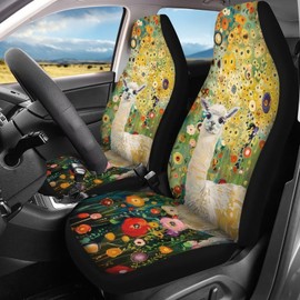 Finagallathe Cute Llama Car Seat Covers Full Set for SUV Trucks Sedan Universal Fit Front & Rear Bench Seat Cover Flowers Car Accessories for Women Automotive Seat Protector