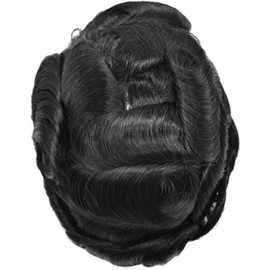 Sistema de reemplazo de cabello humano con base de encaje completo for hombres, tupé de línea de cabello natural, cabello liso.(7x9)