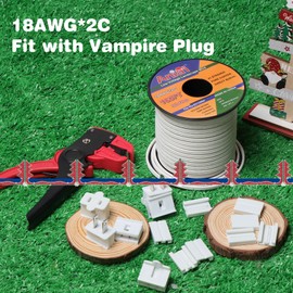 Aniai 18/2 SPT-1 Wire 100FT with 6PCS Vampire Plugs - Low Voltage Landscape Wire Electrical Wire - 18 Gauge Electrical Wire 2 Conductor - White