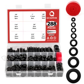 QCQIANG 288Pcs Rubber Grommet Kit, O Ring Washer Eyelet Ring Gasket Plugs Wire Protection with Cable Sticky Tape, 8 Sizes 1/4" 5/16" 3/8" 7/16" 1/2" 5/8" 7/8" 1" (Black)