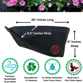 EZ Swap 36" Inch Trough Coconut Coco Liner Alternative - 36 Inch Fabric Trough Plant Liner Replacements for Hayrack Window Box Planter (2-Pack). Enjoy 3+ Seasons - Made in U.S.A.