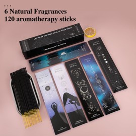 Incense Sticks Set of 6x20 Insenses for Positive Aura-White Sage & Sandalwood Sticks，Jasmine，Lavender，Dragon's Blood and Yoga Incense Boho Gift Set, Magic Hour(Black-120pcs Incense Sticks)