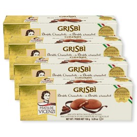 Grisbi Double Chocolate by Matilde Vicenzi | Chocolate Cream Filled Chocolate Patisserie Pastry Cookie| Kosher, Dairy | Made in Italy | 5.29oz (150g) Box, 4-Pack