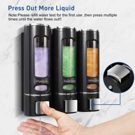 Shampoo and Conditioner Dispenser,Shower Dispensers 3 Chamber No Drill Shower Soap Dispenser Shampoo Conditioner Body Wash Dispenser Wall Mount for Bathroom，Hotel(Triple x 13.6 oz），Black