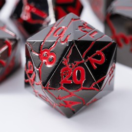 DND Metal Dice - Dark Abyss Metal Dice with Red Cracks - Polyhedral Dice Set for RPG D&D Dice with Cracks - Beautifully Detailed Dungeons and Dragons Dice Set (Gunmetal Red)