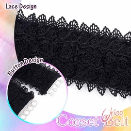 Urieo Elegant Black Lace Waist Belt with Metal Buttons, Stretchy Corset Style Cinch Belt