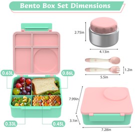 Bento Lunch Box Set for Kids with 8oz Soup Thermo, Leak-Proof Lunch Containers with 4 Compartment, Thermo Hot Food Jar and Insulated Lunch Bag for Kids to School (pale pink)