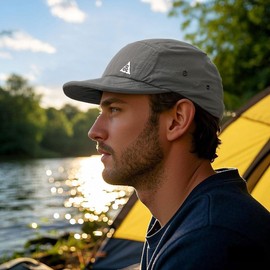 Clakllie 5 Panel Sun Hats Quick Dry Snapabck Trucker Hat Lightweight Short Brim Hats Foldable Flat Brim Baseball Cap,Gray