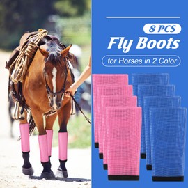 Bulyoou Set of 8 Mesh Fly Boots for Horse Breathable Mesh Horse Boots Protective Loose Wraps Adjustable for Preventing Legs Reduces Flies and Mosquitoes Bites(Blue, Pink,S)