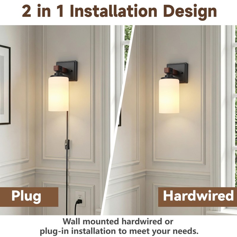 Plug in Wall Sconces Set of 2, Rustic Wall Light