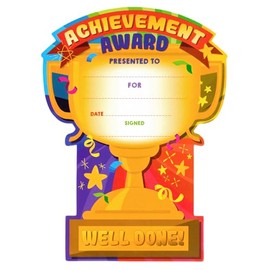 20 x Achievement Award Certificates for Kids – Colourful Trophy Shaped Reward Cards for School, Nursery or Home – Fill-in Blank Certificates for Children – Printed on Sturdy Card