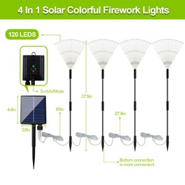Solar Fireworks Lights Outdoor Waterproof, Solar Garden Lights, 4 Pack 120 LED Copper Wire with Remote, 8 Modes Decorative Sparkles Stake Landscape Light, for Pathway Lawn Decor