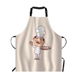 EKOBLA Chef Aprons Hot Pizza Cook Cuisine Cute Fast Food Hat Italian Man Moustache Waterproof Resistant Chef Cooking Kitchen BBQ Adjustable Aprons for Women Men 27x31 Inch