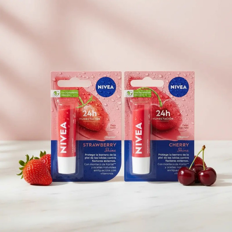 Set 2 Nivea Shine Protector Labialbalsamo Cherrystrawberry
