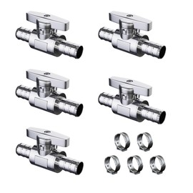 PURAGEIR 5 Pack Straight Pex Valve,1/2" x 1/2"Straight Shut Off Valve,1/2"Inch Pex x 1/2"Inch Pex Straight Stop Valve,Solid Brass,Pex