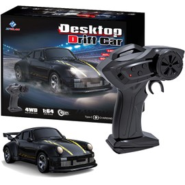 KF20 1/64 Scale Mini Drift RC Car with Full Proportional RTR 2.4GHZ Remote Control for Desktop Racing Cars(Black)