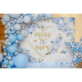 Mocsicka Miss to Mrs Bridal Shower Backdrop Boho Something Blue Bridal Shower Decorations Dusty Blue Bride to Be Wedding Shower Banner Photo Booth Props (7x5ft)