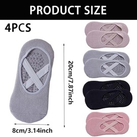 EXQUIMA 4 PCS Reformer Pilates Socks,Yoga Socks for Women with Grips,Yoga Pilates Cotton Socks,Suitable for Pilates Ballet Fitness Dance Barefoot(Black, Taro Purple, Blue Gray, Coral Powder)