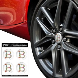 GRAPHICS & MORE Letter B Floral Monogram Initial Tire Wheel Center Cap Resin-Topped Badges Stickers
