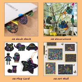 BESTING 52 Pcs Rainbow Scratch Paper Art Set 8.3" x 11.02" Black Scratch Off Big Size Art Book Crafts Kit Ideal for Kids DIY Party Favors Game Activities Birthday and Christmas Gifts (SP862)