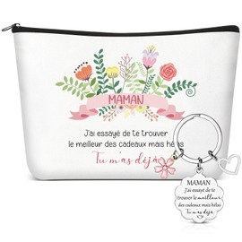 Xuniea 2 Stück Muttertagsgeschenk Set für Mama Reise Makeup Tasche Schlüsselanhänger mit Gravur Thanksgiving Geburtstag Geschenk für Mutter Kosmetiktasche mit Blumenmuster Damen Schlüsselanhänger