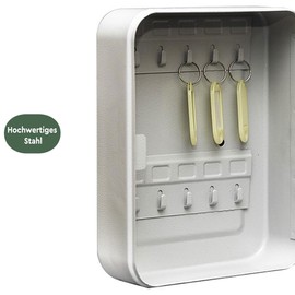 BRASQ Key Cabinet KC300 Metal Lockable Grey Large Key Cabinet with 20 Hooks Key Box with Cylinder Lock