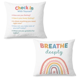 KRHFG Boho Rainbow Classroom Mental Health Pillow Covers 18x18, School Counselor Office Must Haves, Self Love Throw Pillow Covers for Therapy Office Calming Classroom Decor, Set of 2 Double-Sided
