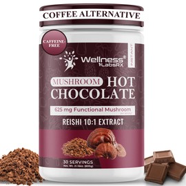 Mushroom Hot Chocolate Powder with Reishi 10:1 Extract, Hot Cocoa Powder Caffeine-Free Mushroom Coffee Alternative - Adaptogenic Superfood Drink for Focus, Relaxation, and Mood Support - 30 Servings