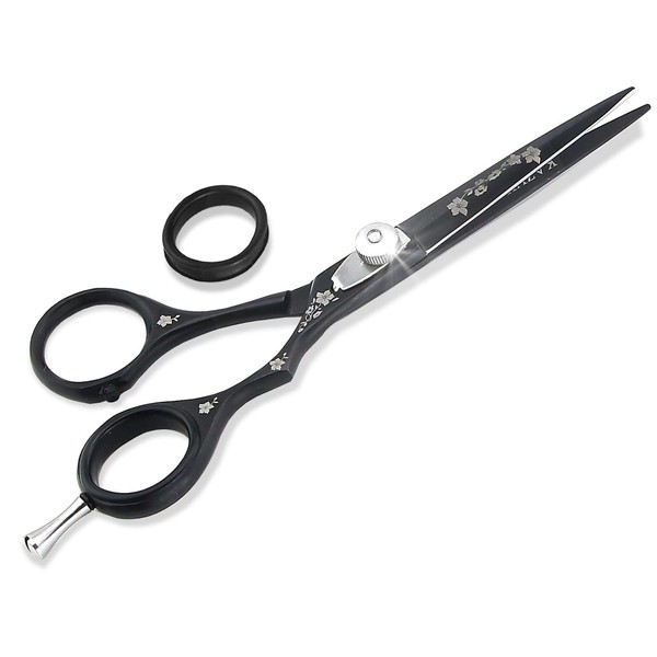 Kazuko Barber Scissors Hair Scissors with Flowers – Black
