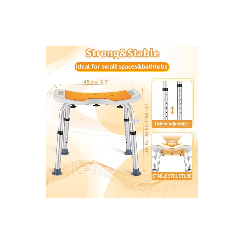 U-shaped Shower Stool to Sit on in Shower, Adjustable Height