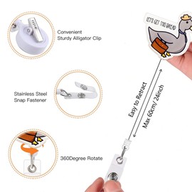 Jevzify Funny Retractable Badge Reel for ID Card Badge,Cute Duck Let’s Get This Bread Retractable Badge Holder Alligator Clip for Nurse,Medical Assistant,Nursing Student,Teacher