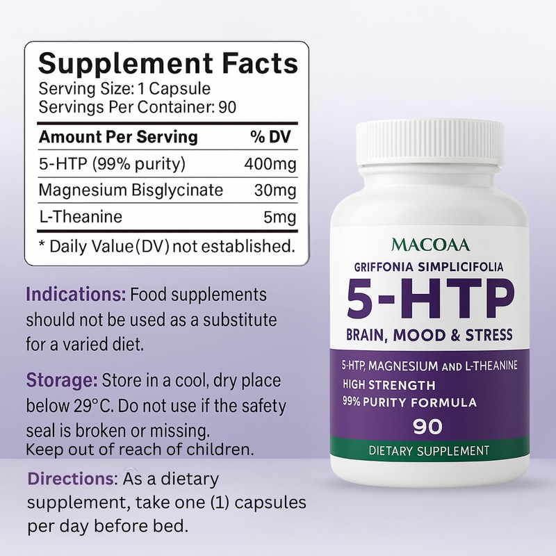 5HTP Supplement, 400mg High Strength 5 HTP Griffonia Complex 99%
