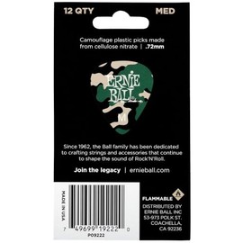 Ernie Ball - Púas para guitarra, celulosa, grosor medio, bolsa de 12, diseño de camuflaje
