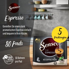 Senseo Espresso Coffee Pods – 80 Count (5 Packs of 16) – Rich & Bold Espresso Flavor – Single-Serve Coffee Pads Compatible with Senseo & PeleCom Machines – For Hot, Iced Coffee & Cold Brew